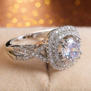 Silver Round Cut Sapphire Ring